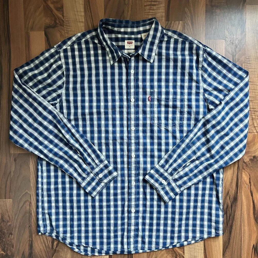 Levi's Long-sleeved Blue Plaid Men's Shirt Extra Large XL - Picture 2 of 5